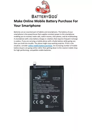 Make Online Mobile Battery Purchase For Your Smartphone