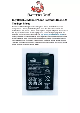 Buy Reliable Mobile Phone Batteries Online At The Best Prices