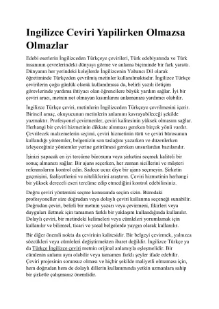 Ingilizce Ceviri Yapilirken Olmazsa Olmazlar