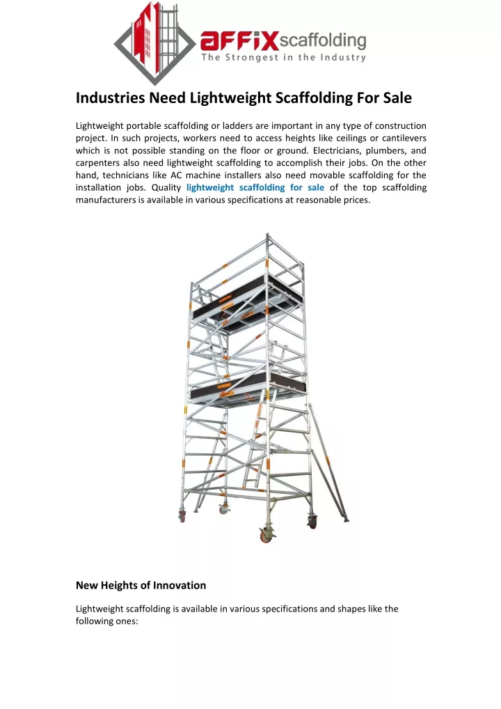 industries need lightweight scaffolding for sale