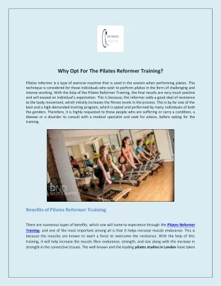 Why Opt For The Pilates Reformer Training