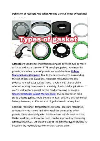 Definition of Gaskets And What Are The Various Types Of Gaskets