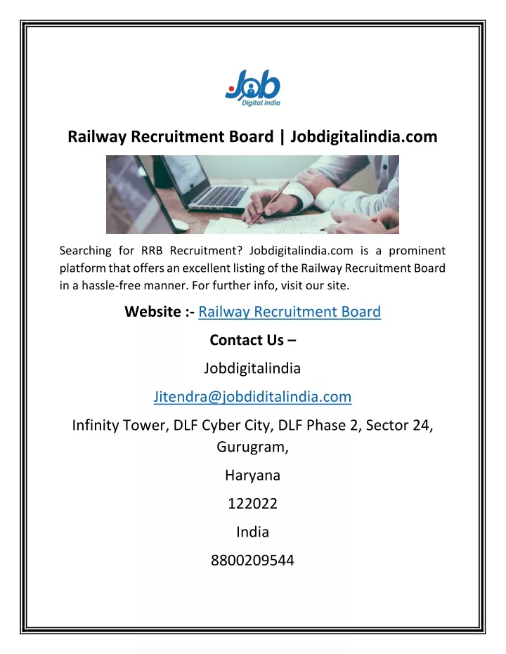 railway recruitment board jobdigitalindia com
