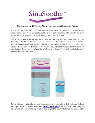 Get Hands on Effective Nasal Sprays at Affordable Prices