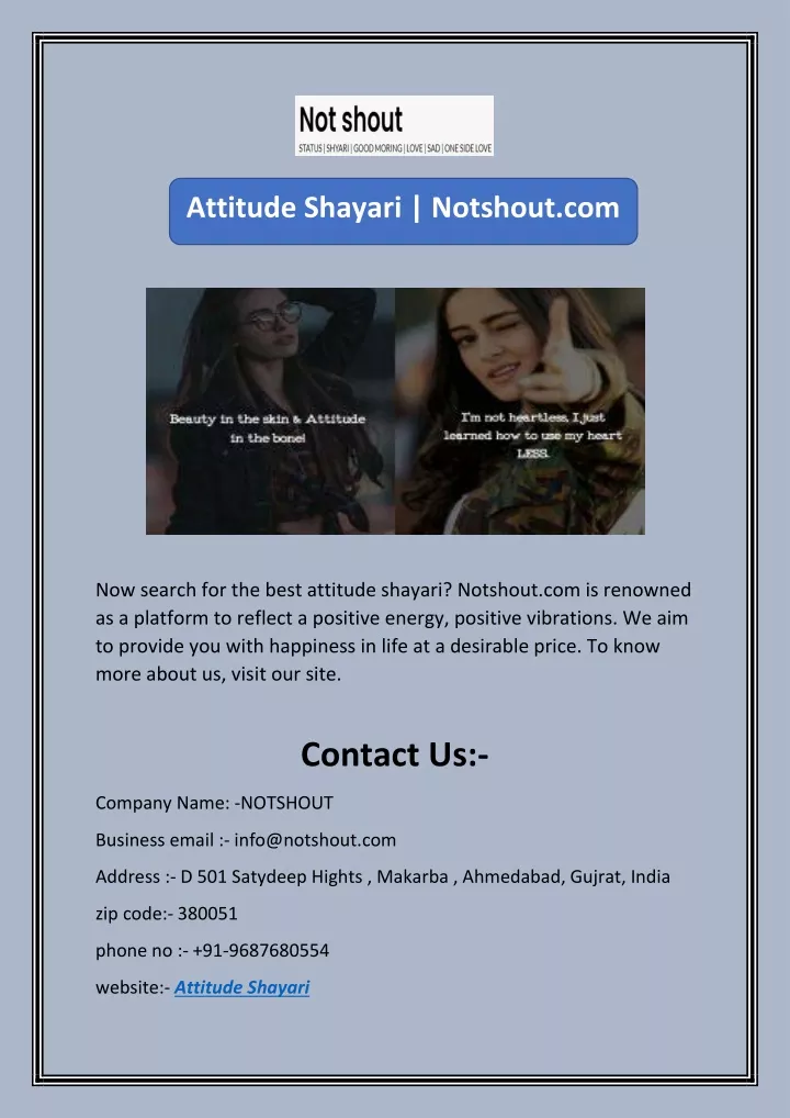 attitude shayari notshout com