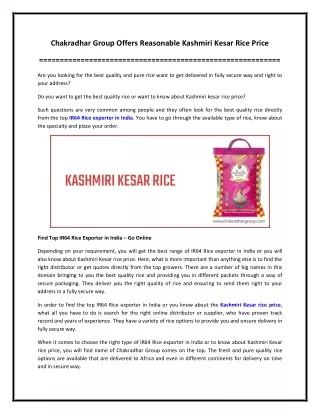 Chakradhar Group Offers Reasonable Kashmiri Kesar Rice Price