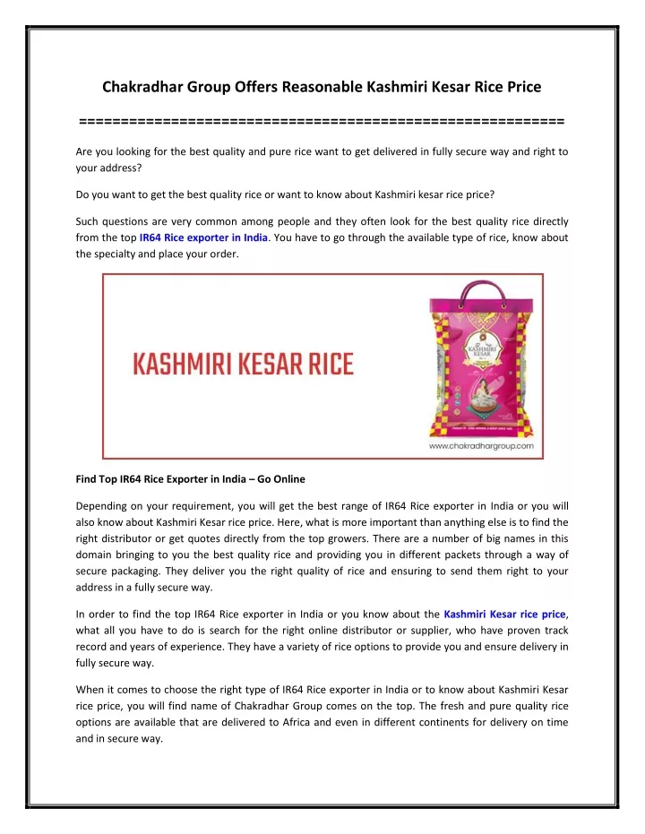 chakradhar group offers reasonable kashmiri kesar