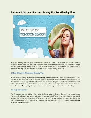 Easy And Effective Monsoon Beauty Tips For Glowing Skin