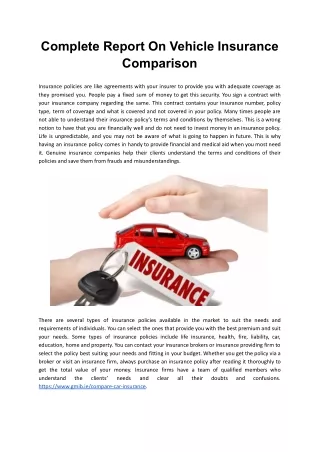 complete report on vehicle insurance comparison