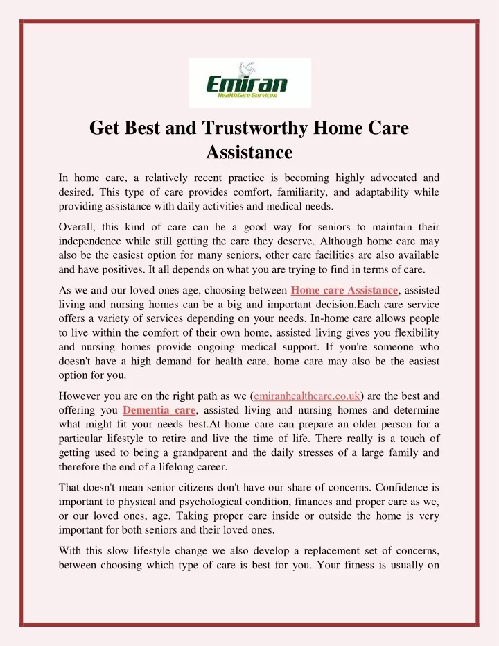 get best and trustworthy home care assistance