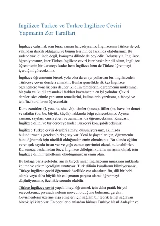 Ingilizce Turkce ve Turkce Ingilizce Ceviri Yapmanin Zor Taraflari