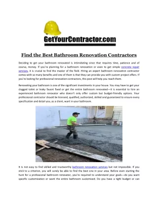 Find the Best Bathroom Renovation Contractors