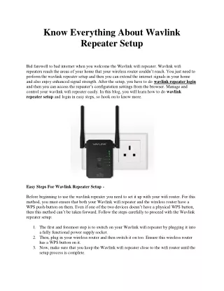 Know Everything About Wavlink Repeater Setup