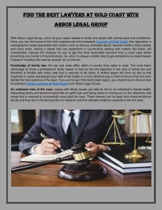 Find the Best Lawyers at Gold Coast with Arbon Legal Group