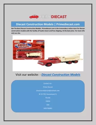 Diecast Construction Models | Primediecast.com