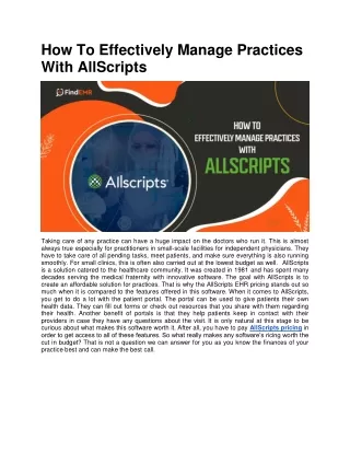How To Effectively Manage Practices With AllScripts
