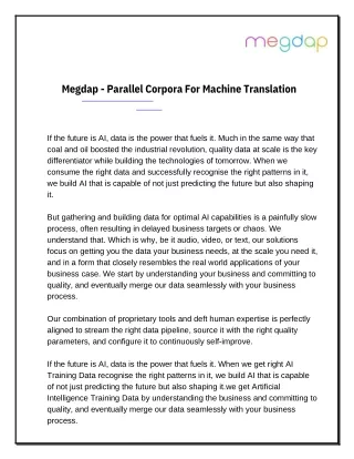 megdap parallel corpora for machine translation