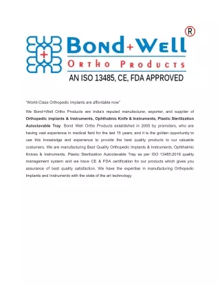 Orthopedic Implants Products-Bond Well Ortho Products