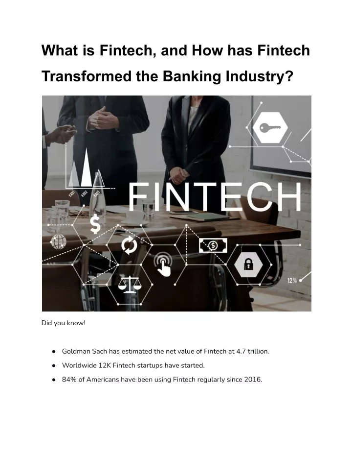 PPT - What Is Fintech, And How Has Fintech Transformed The Banking ...