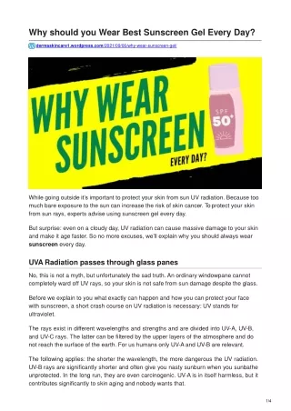 Why should you Wear Best Sunscreen Gel Every Day