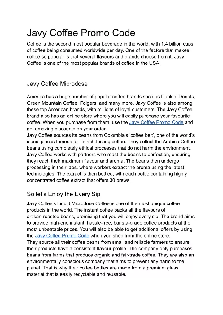 javy coffee promo code