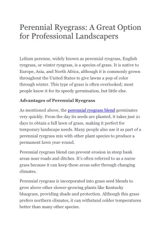 Perennial Ryegrass A Great Option for Professional Landscapers