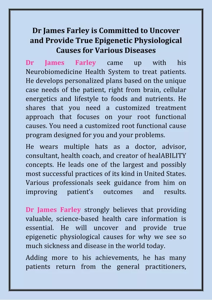 dr james farley is committed to uncover