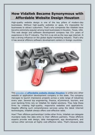 How Vidaltek Became Synonymous with Affordable Website Design Houston