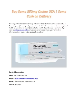 Buy Soma 350mg Online USA - Soma Cash on Delivery