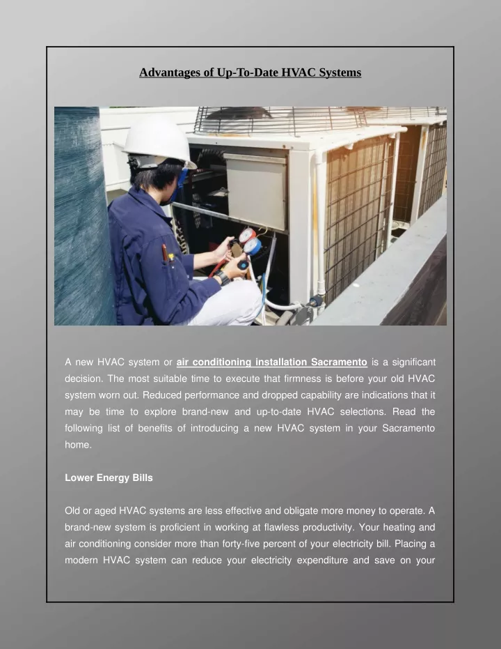 advantages of up to date hvac systems