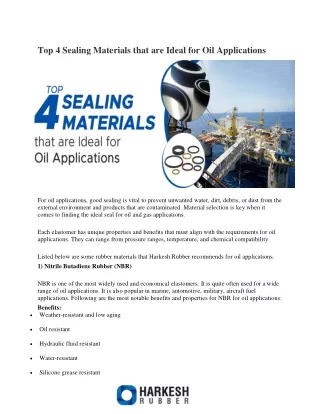 Top 4 Sealing Materials that are Ideal for Oil Applications - Harkesh Rubber