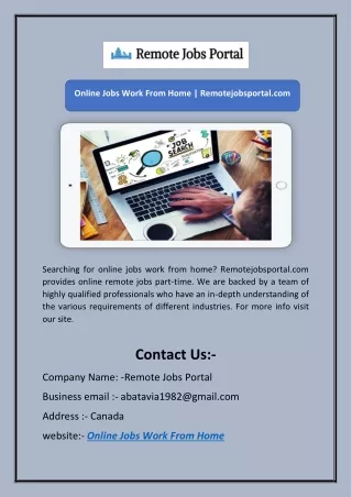 Online Jobs Work From Home | Remotejobsportal.com