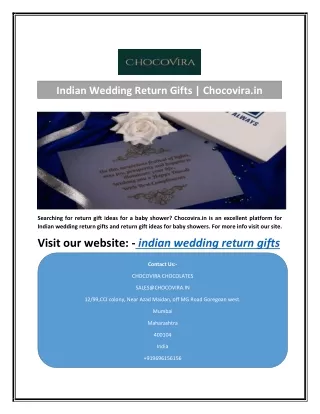 Indian Wedding Return Gifts | Chocovira.in