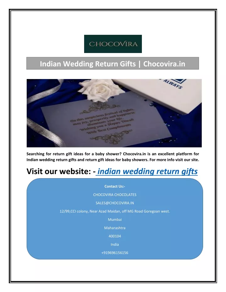 indian wedding return gifts chocovira in