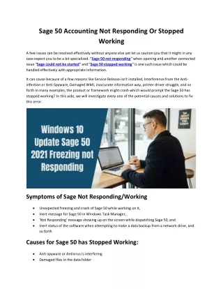 sage 50 accounting not responding or stopped