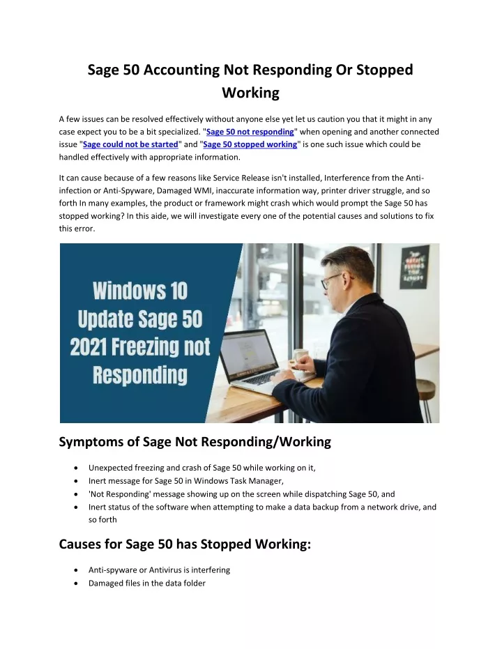 sage 50 accounting not responding or stopped