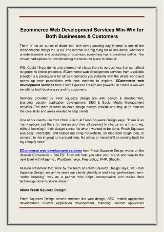 Ecommerce Web Development Services Win-Win for Both Businesses & Customers