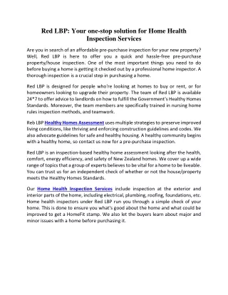 Red LBP: Your one-stop solution for Home Health Inspection Services