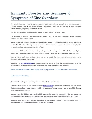 Immunity Booster Zinc Gummies, 6 Symptoms of Zinc Overdose