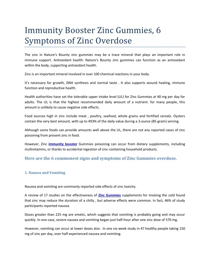 immunity booster zinc gummies 6 symptoms of zinc