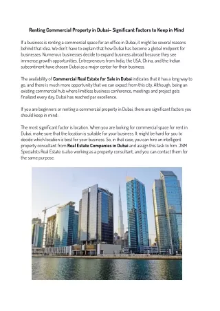 Renting Commercial Property in Dubai– Significant Factors to Keep in Mind