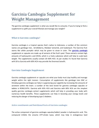 Garcinia Cambogia Supplement for Weight Management