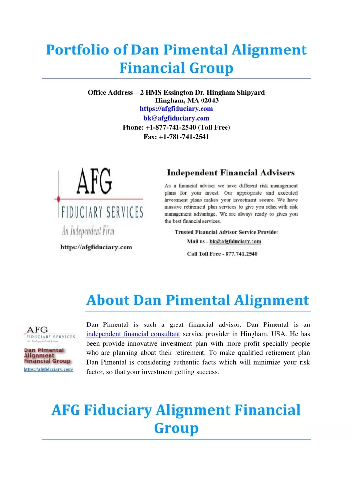 portfolio of dan pimental alignment financial