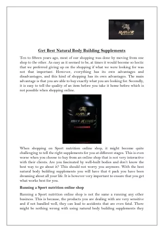 Get Best Natural Body Building Supplements