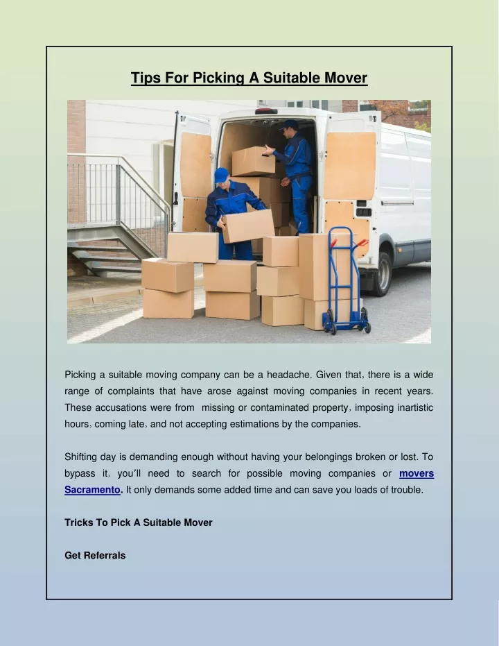 tips for picking a suitable mover