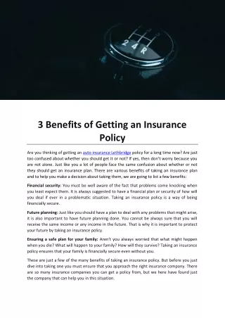 3 Benefits of Getting an Insurance Policy