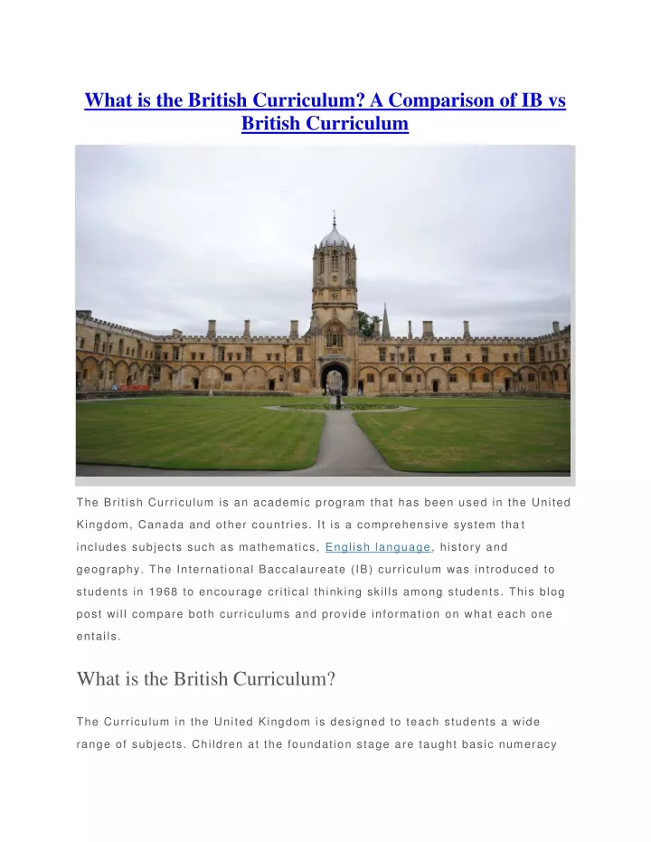 what is the british curriculum a comparison
