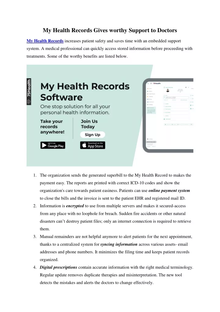 my health records gives worthy support to doctors