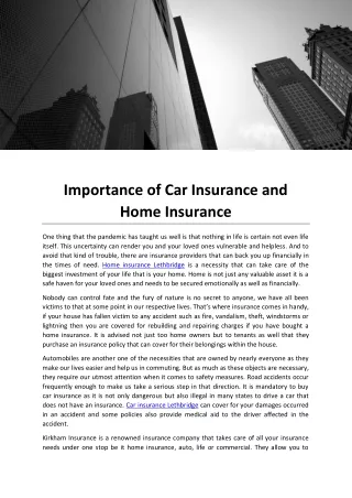Importance of Car Insurance and Home Insurance
