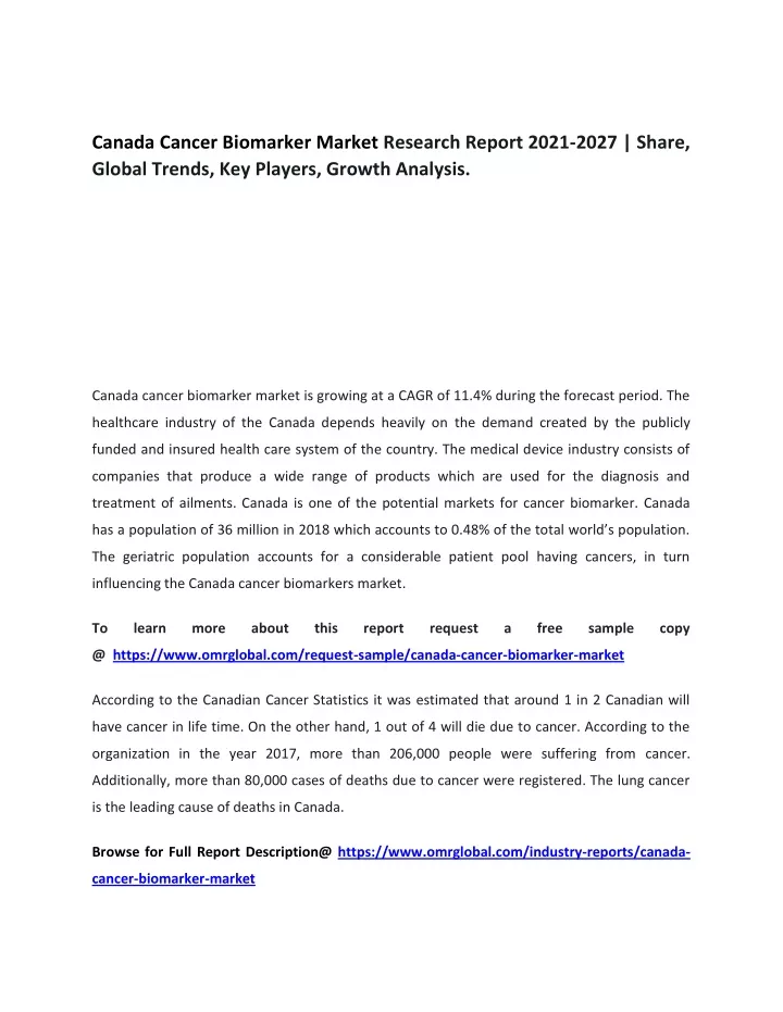 canada cancer biomarker market research report